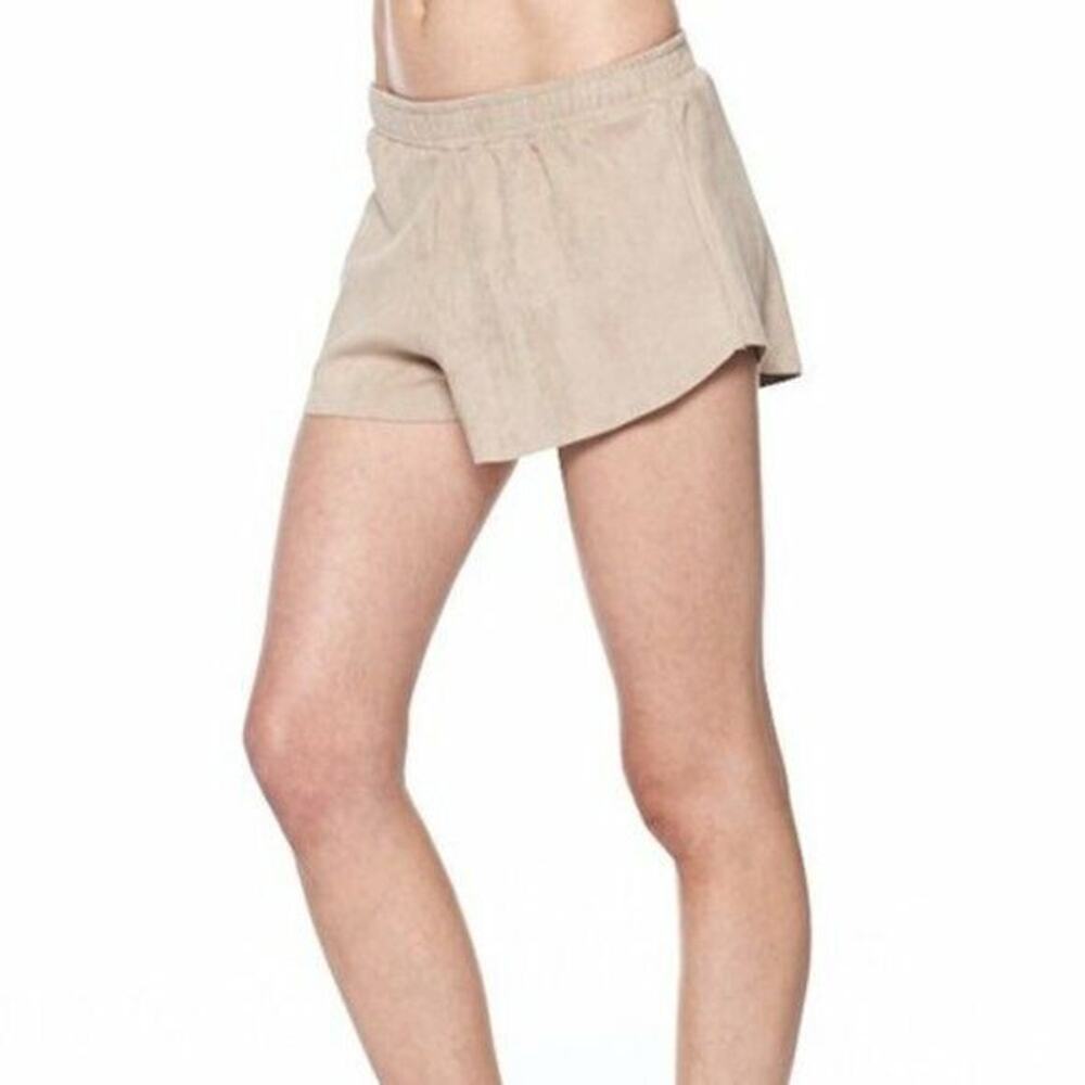 Women's Shorts David Lerner NY Size S Micro Suede Raw Edge Tan Waist 26